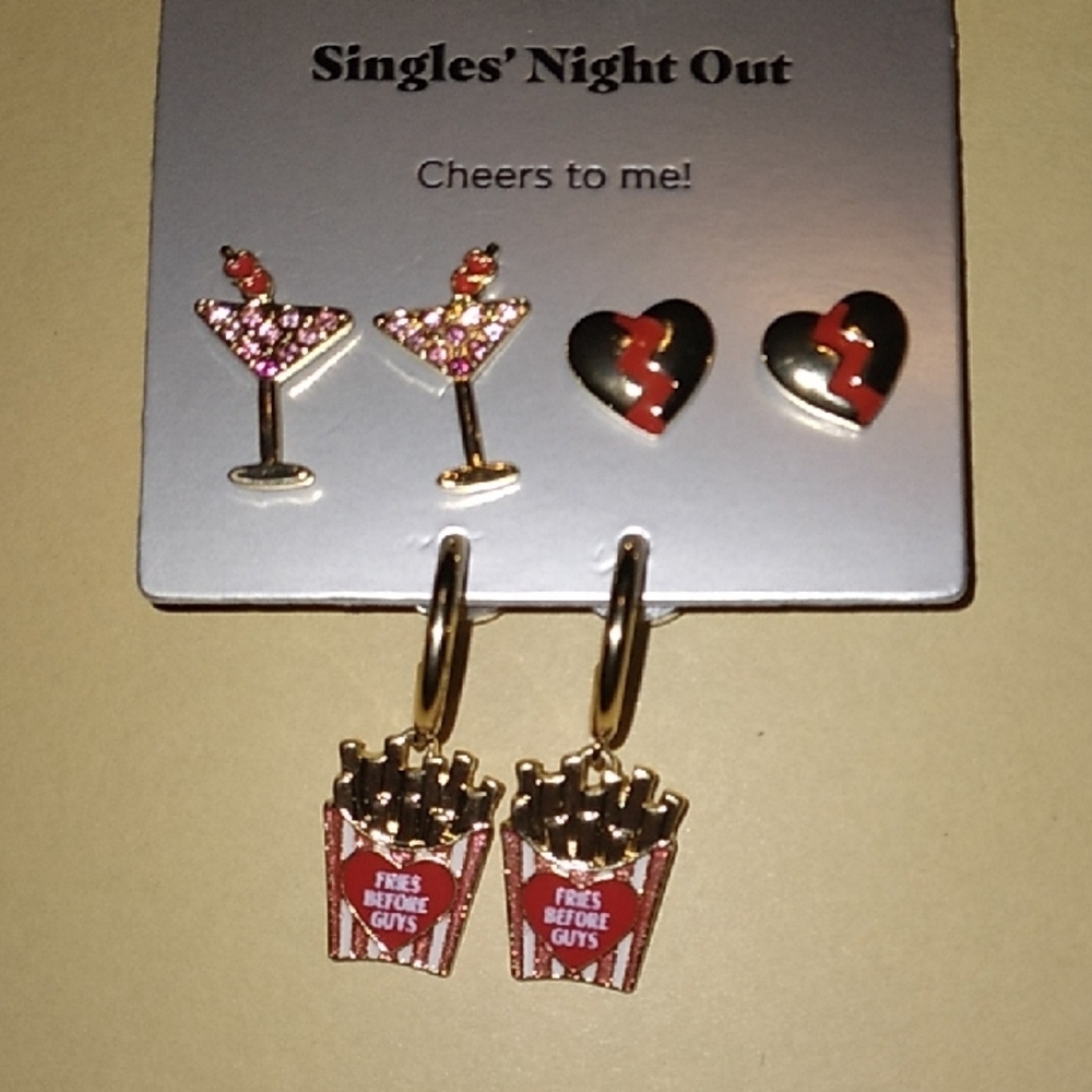 Singles' Night Out Party Earrings Set - Red and Gold NWT